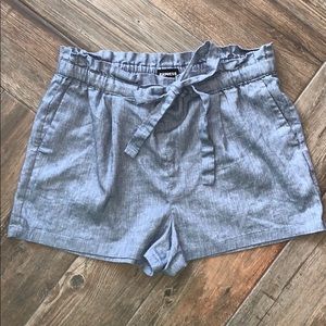Chambray paper bag waist shorts